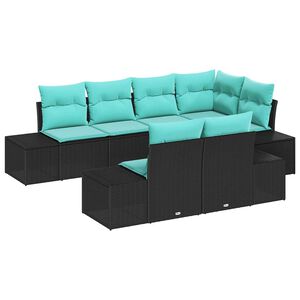 vidaXL Ensemble de canap&eacute; de jardin 7 pcs Noir et turquoise polyrotin