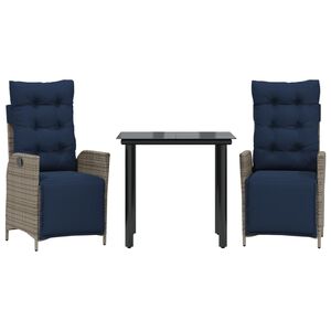 vidaXL Ensemble &agrave; manger de jardin 3 pcs coussins gris r&eacute;sine tress&eacute;e