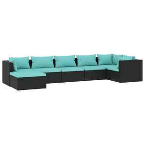 vidaXL Salon de jardin 7 pcs avec coussins R&eacute;sine tress&eacute;e Noir