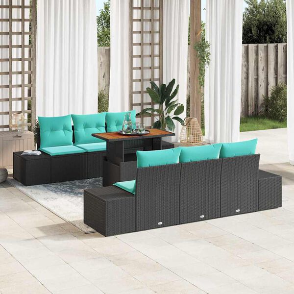 vidaXL Ensemble de salle &agrave; manger pour jardin 7 pcs Noir et Sarcelle