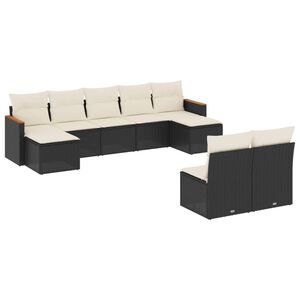 vidaXL Salon de jardin 9 pcs avec coussins noir r&eacute;sine tress&eacute;e