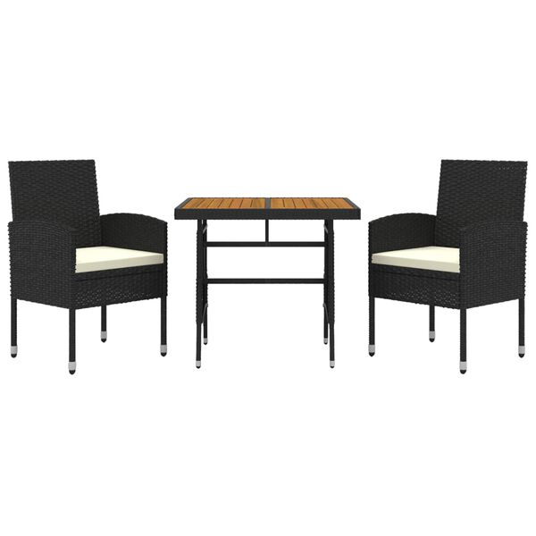 vidaXL Mobilier &agrave; d&icirc;ner d'ext&eacute;rieur 3 pcs R&eacute;sine tress&eacute;e Noir
