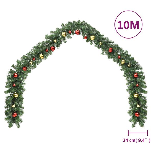 vidaXL Guirlande de No&euml;l d&eacute;cor&eacute;e avec boules 10 m