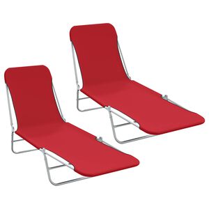 vidaXL Chaises longues pliables lot de 2 Acier et tissu Rouge