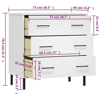 vidaXL Buffet avec 3 tiroirs Blanc 77x40x79,5 cm Bois massif OSLO