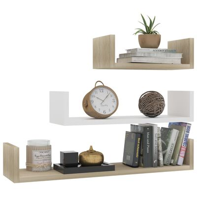 vidaXL Étagères murales 3 pcs Blanc et chêne sonoma Bois d'ingénierie