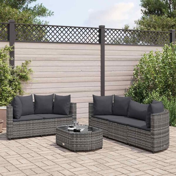 vidaXL Salon de jardin 6 pcs avec coussins gris r&eacute;sine tress&eacute;e