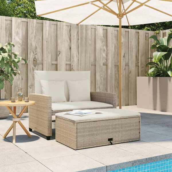 vidaXL Canap&eacute; de jardin avec coussins 2 places beige r&eacute;sine tress&eacute;e