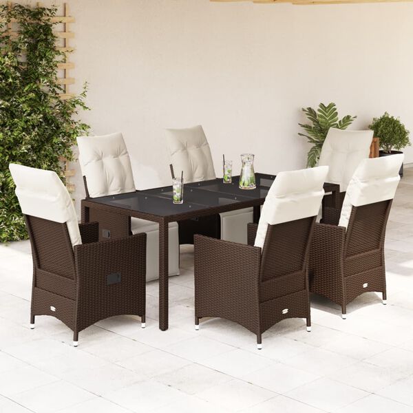 vidaXL Ensemble de bistro de jardin 7 pcs coussins marron poly rotin
