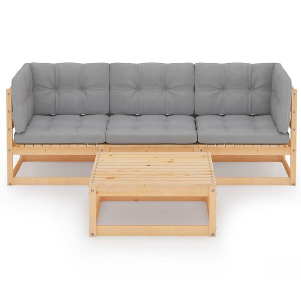 vidaXL Salon de jardin 4 pcs avec coussins Bois de pin massif