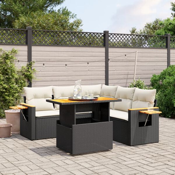 vidaXL Salon de jardin 6 pcs avec coussins noir r&eacute;sine tress&eacute;e