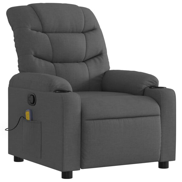 vidaXL Fauteuil inclinable de massage gris fonc&eacute; tissu