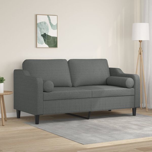 vidaXL Canap&eacute; 2 places avec oreillers gris fonc&eacute; 140 cm tissu