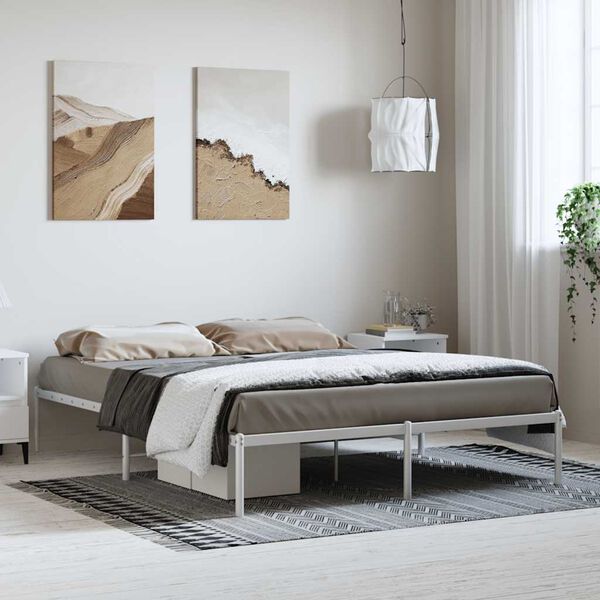 vidaXL Cadre de lit m&eacute;tal sans matelas blanc 150x200 cm