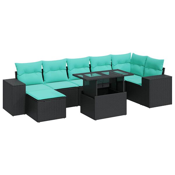 vidaXL Salon de jardin avec coussins 8 pcs noir r&eacute;sine tress&eacute;e acacia