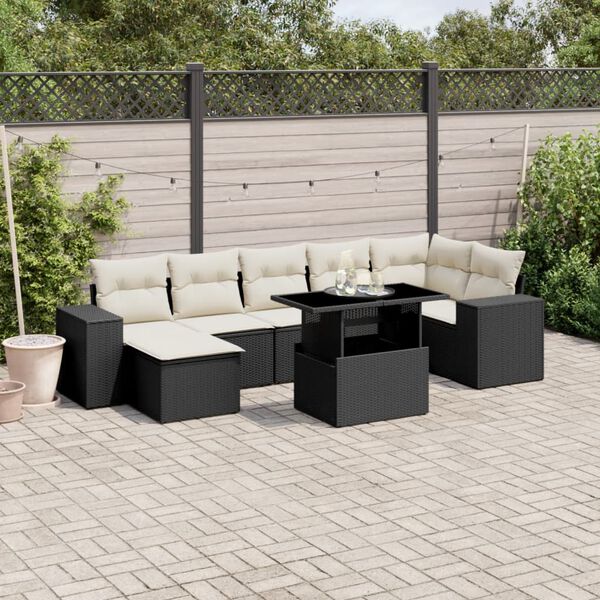 vidaXL Salon de jardin 8 pcs avec coussins noir r&eacute;sine tress&eacute;e