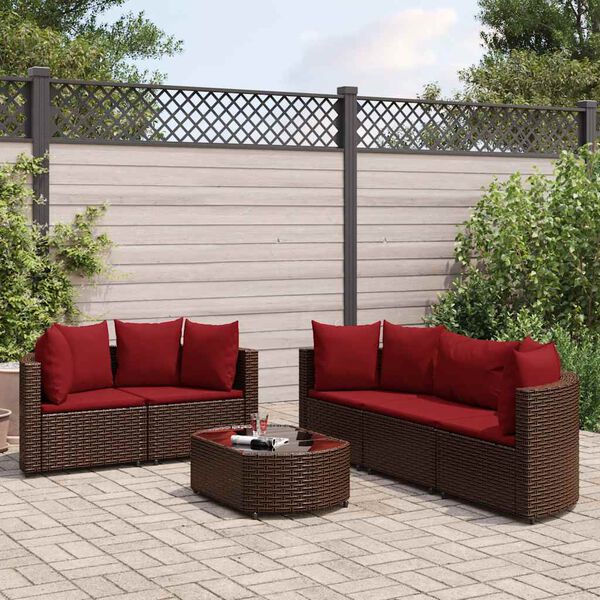 vidaXL Salon de jardin avec coussins 6 pcs marron r&eacute;sine tress&eacute;e