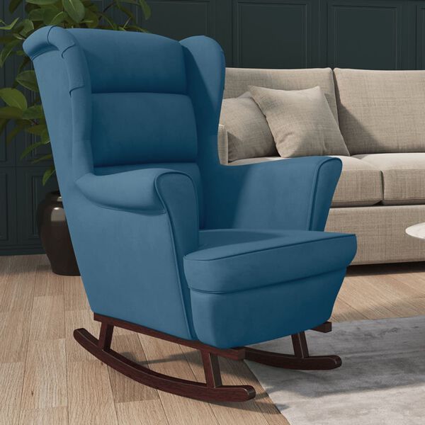 vidaXL Fauteuil à bascule à oreilles en velours bleu bois massif