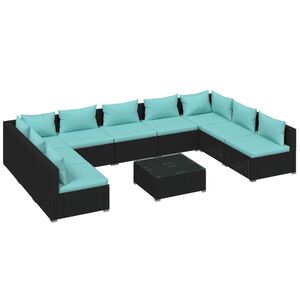 vidaXL Salon de jardin 10 pcs avec coussins R&eacute;sine tress&eacute;e Noir