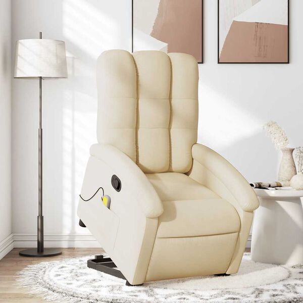 vidaXL Fauteuil inclinable de massage crème tissu