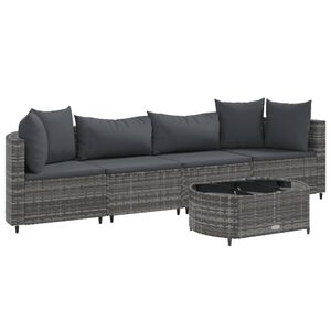 vidaXL Salon de jardin 5 pcs avec coussins gris r&eacute;sine tress&eacute;e