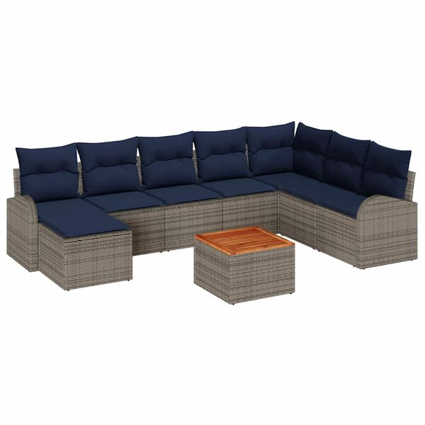 vidaXL Ensemble de canap&eacute; de jardin avec coussin 9 pcs Gris polyrotin