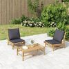 vidaXL Salon de jardin 3 pcs avec coussins gris fonc&eacute; bambou