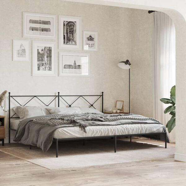 vidaXL Cadre de lit m&eacute;tal sans matelas avec t&ecirc;te de lit noir 193x203cm