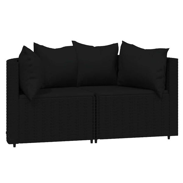 vidaXL Salon de jardin 3 pcs avec coussins Noir R&eacute;sine tress&eacute;e