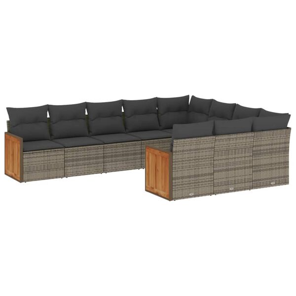 vidaXL Salon de jardin avec coussins 10 pcs gris r&eacute;sine tress&eacute;e