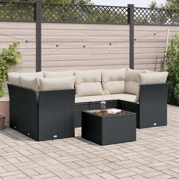 vidaXL Salon de jardin 7 pcs avec coussins noir résine tressée