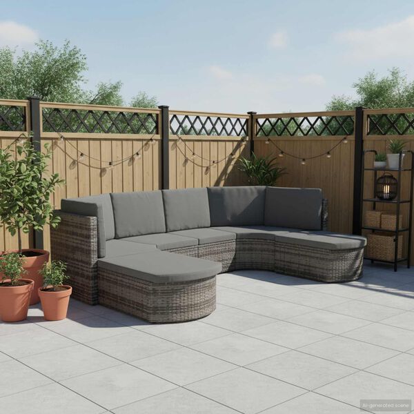 vidaXL Salon de jardin 4 pcs avec coussins résine tressée gris