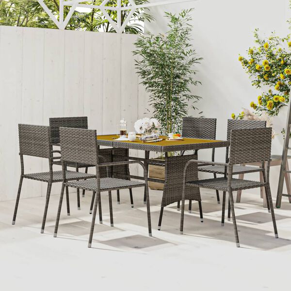 vidaXL Mobilier &agrave; d&icirc;ner d'ext&eacute;rieur 7 pcs R&eacute;sine tress&eacute;e Gris