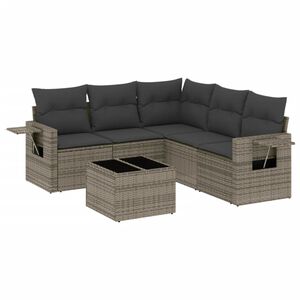 vidaXL Salon de jardin 6 pcs avec coussins gris r&eacute;sine tress&eacute;e