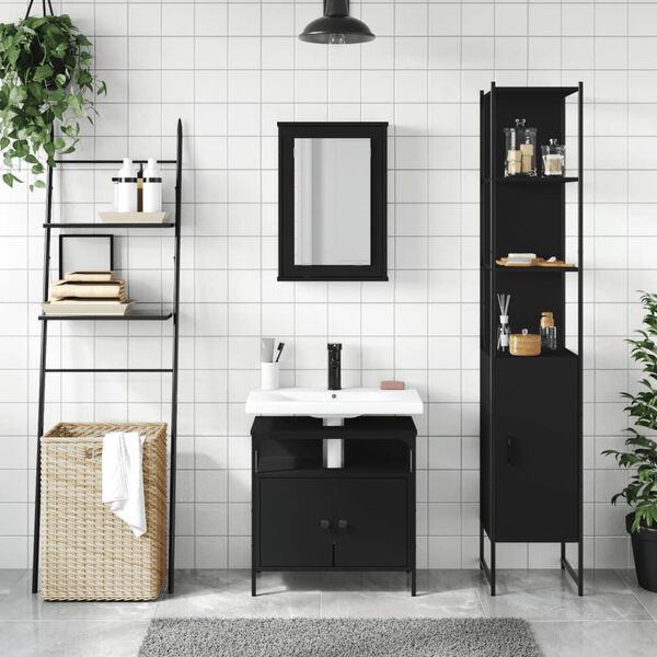 vidaXL Ensemble de meubles salle de bain 3 pcs noir bois d'ing&eacute;nierie