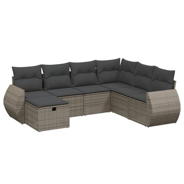 vidaXL Salon de jardin avec coussins 7 pcs gris r&eacute;sine tress&eacute;e