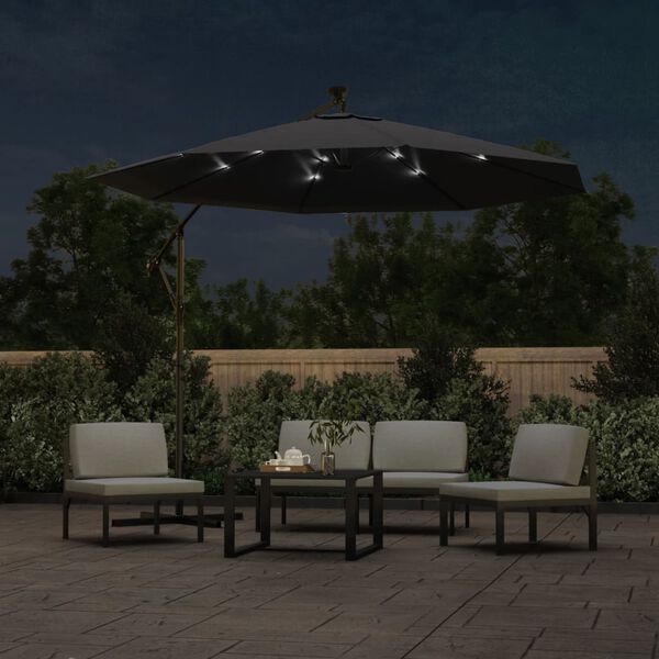 vidaXL Parasol de jardin en porte-&agrave;-faux et lumi&egrave;res LED m&acirc;t en acier