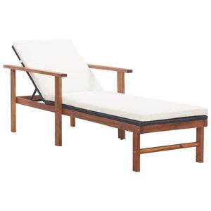 vidaXL Chaise longue et coussin R&eacute;sine tress&eacute;e et bois d'acacia Noir