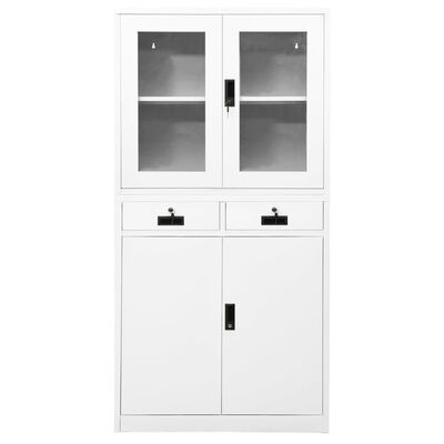 vidaXL Armoire de bureau Blanc 90x40x180 cm Acier et verre trempé