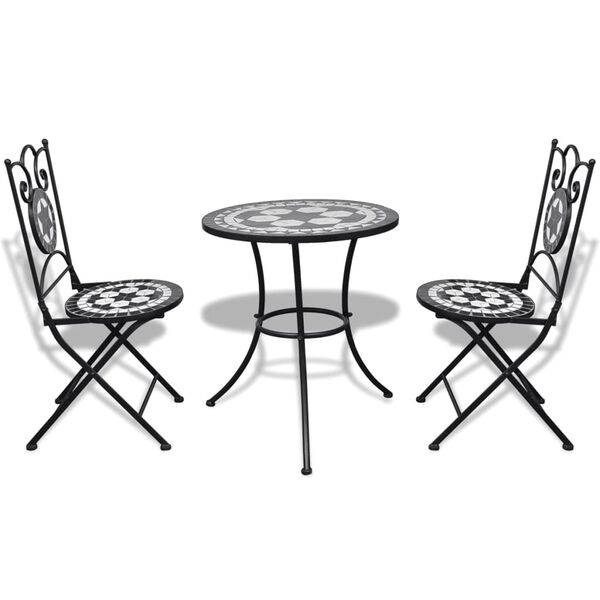 vidaXL Mobilier de bistro 3 pcs Carreaux céramiques Noir et blanc