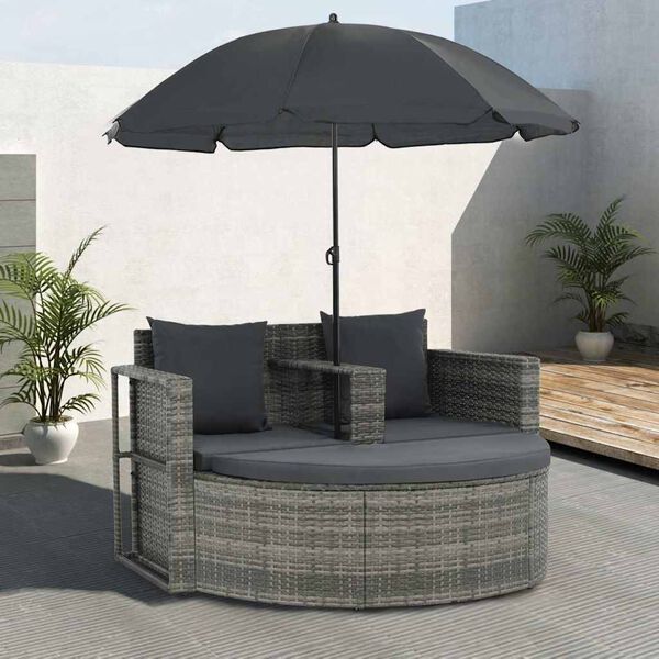 vidaXL Canap&eacute; de jardin 2 places avec coussins et parasol Gris