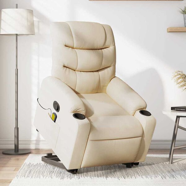 vidaXL Fauteuil inclinable de massage crème tissu