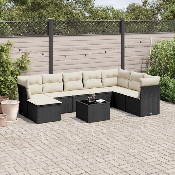 vidaXL Salon de jardin 9 pcs avec coussins noir r&eacute;sine tress&eacute;e