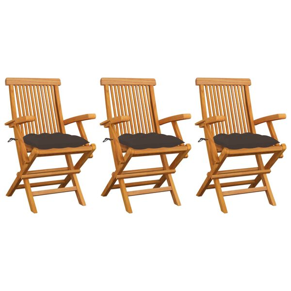 vidaXL Chaises de jardin avec coussins taupe lot de 3 Bois teck massif