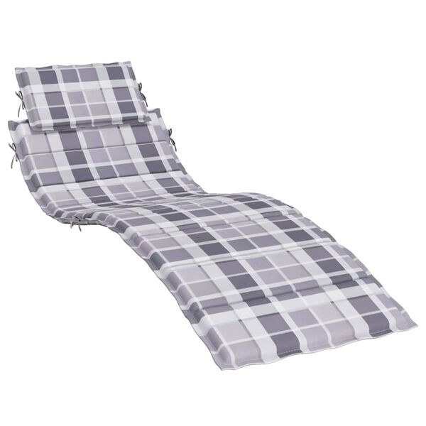 vidaXL Coussin de chaise longue &agrave; carreaux gris 186x58x4 cm