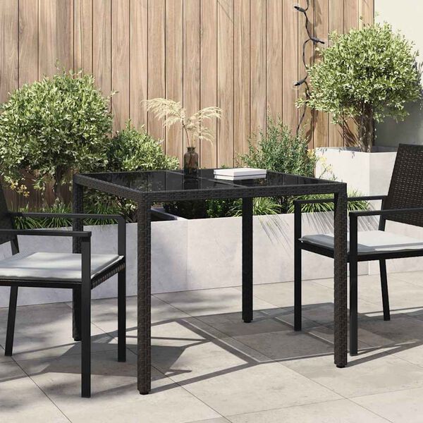 vidaXL Table de jardin pour repas Noir 90 x 90 x 75 cm polyrotin