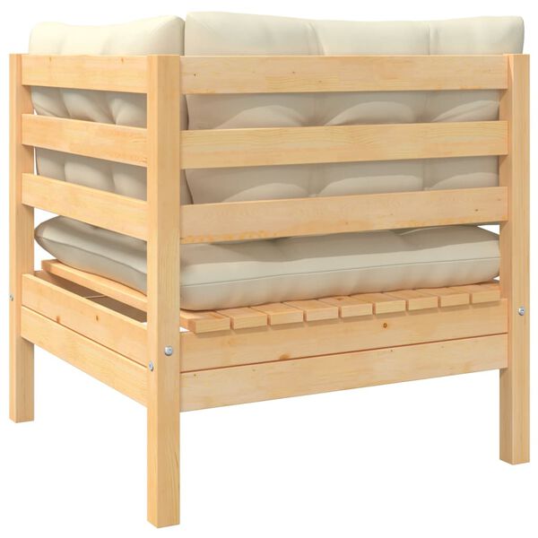 vidaXL Canapé d'angle de jardin avec coussins crème Bois de pin massif