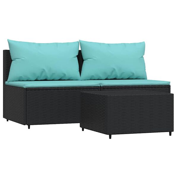 vidaXL Salon de jardin 3 pcs avec coussins Noir R&eacute;sine tress&eacute;e