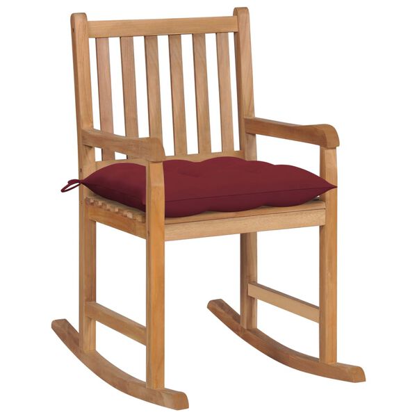 vidaXL Chaise &agrave; bascule avec coussin rouge bordeaux Bois de teck