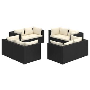 vidaXL Salon de jardin 8 pcs avec coussins R&eacute;sine tress&eacute;e Noir
